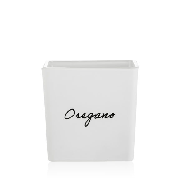 Doniczka szklana osłonka kwadratowa biała na zioła Oregano 12 cm