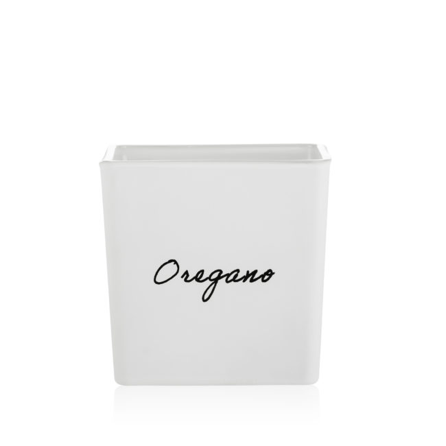Doniczka szklana osłonka kwadratowa biała na zioła Oregano 12 cm