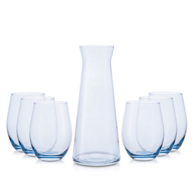 Zestaw do wody karafka niebieski transparent + 6 szklanek dużych