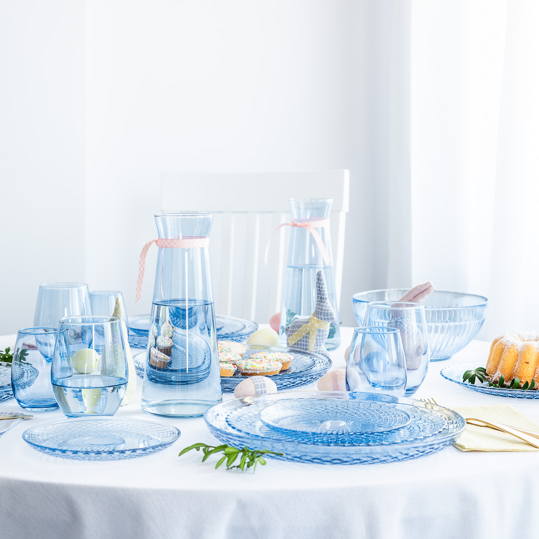 Zestaw do wody szklana karafka Glass Slipper Blue + 6 szklanek dużych 590 ml
