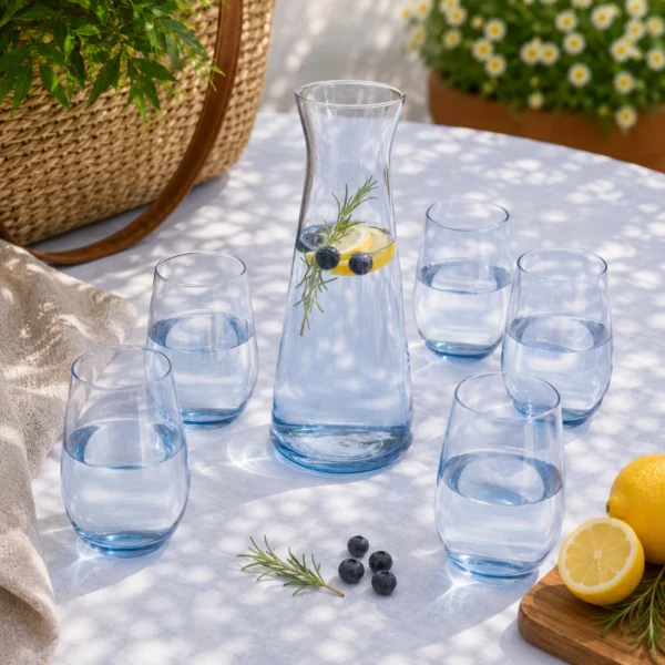 Zestaw do wody szklana karafka Glass Slipper Blue + 6 szklanek dużych 590 ml