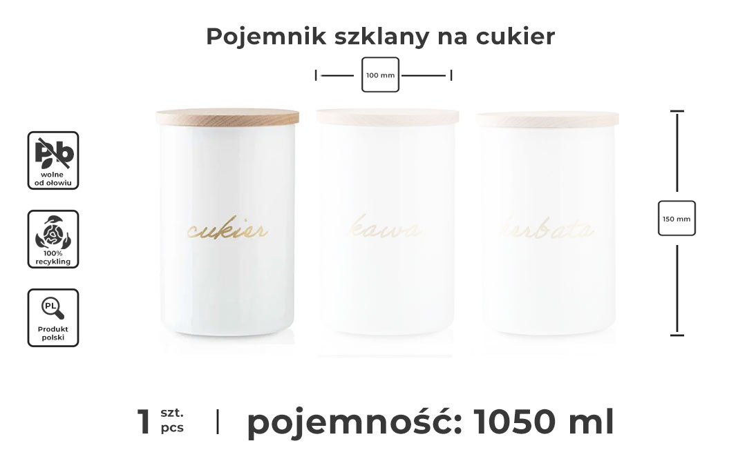 Biały pojemnik szklany na cukier