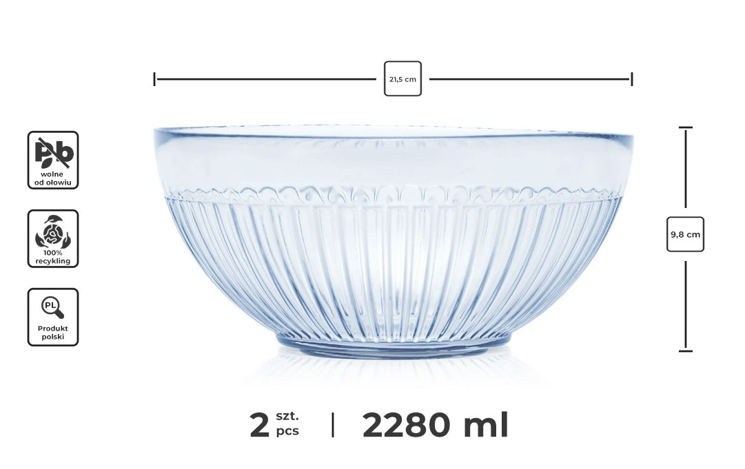 Szklana salaterka, miska infografika z wymiarami