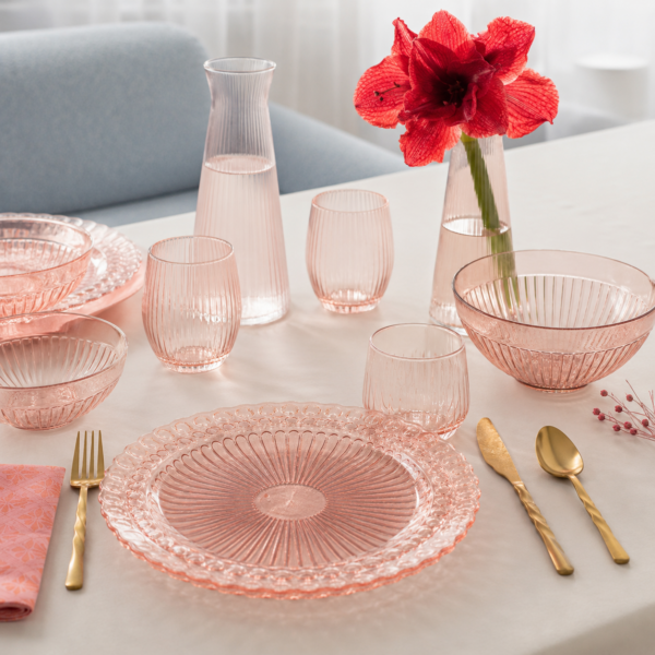 Talerz obiadowy dekoracyjny ROSE różowy transparent 25 cm kpl 4 szt