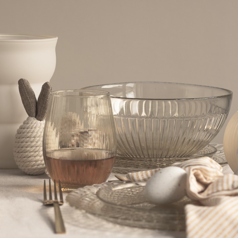 Szklanka ryflowana ozdobna BEIGE transparent 500 ml kpl. 4 szt.