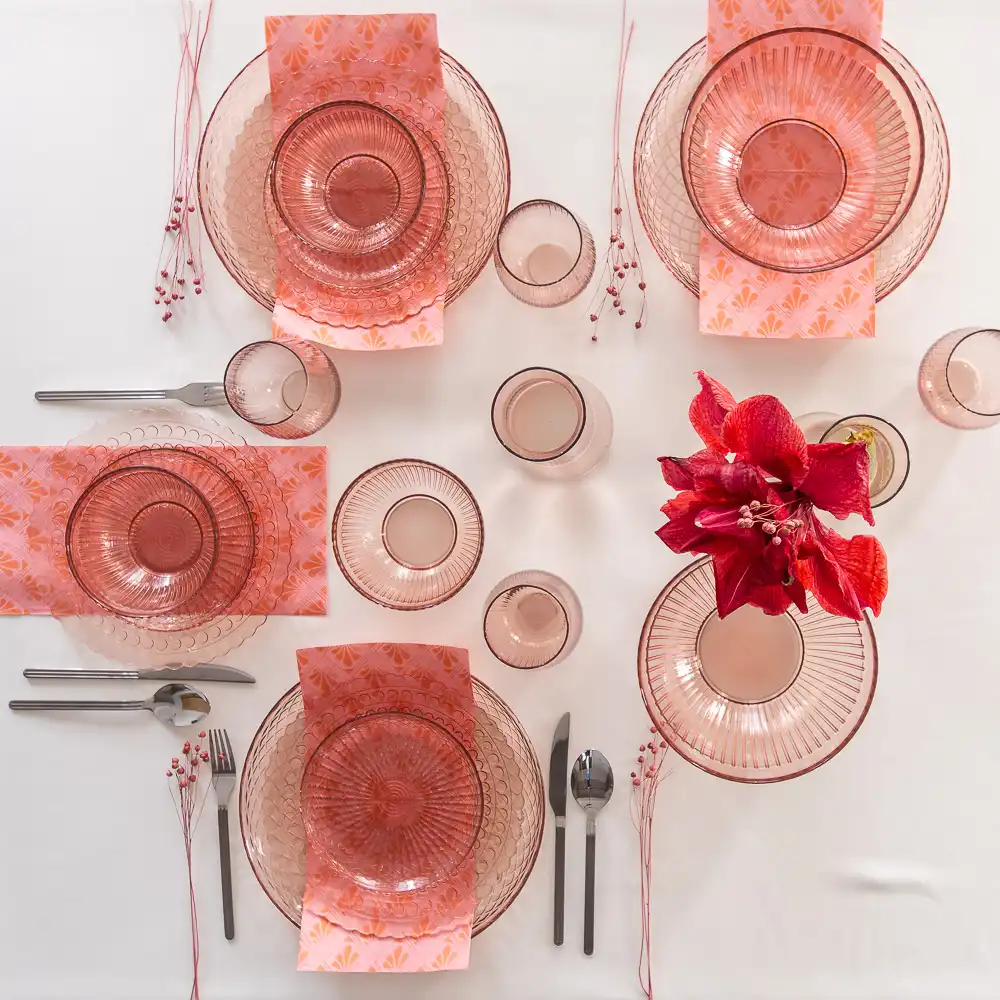 Szklanka ryflowana ROSE różowy transparent kpl 4 szt.