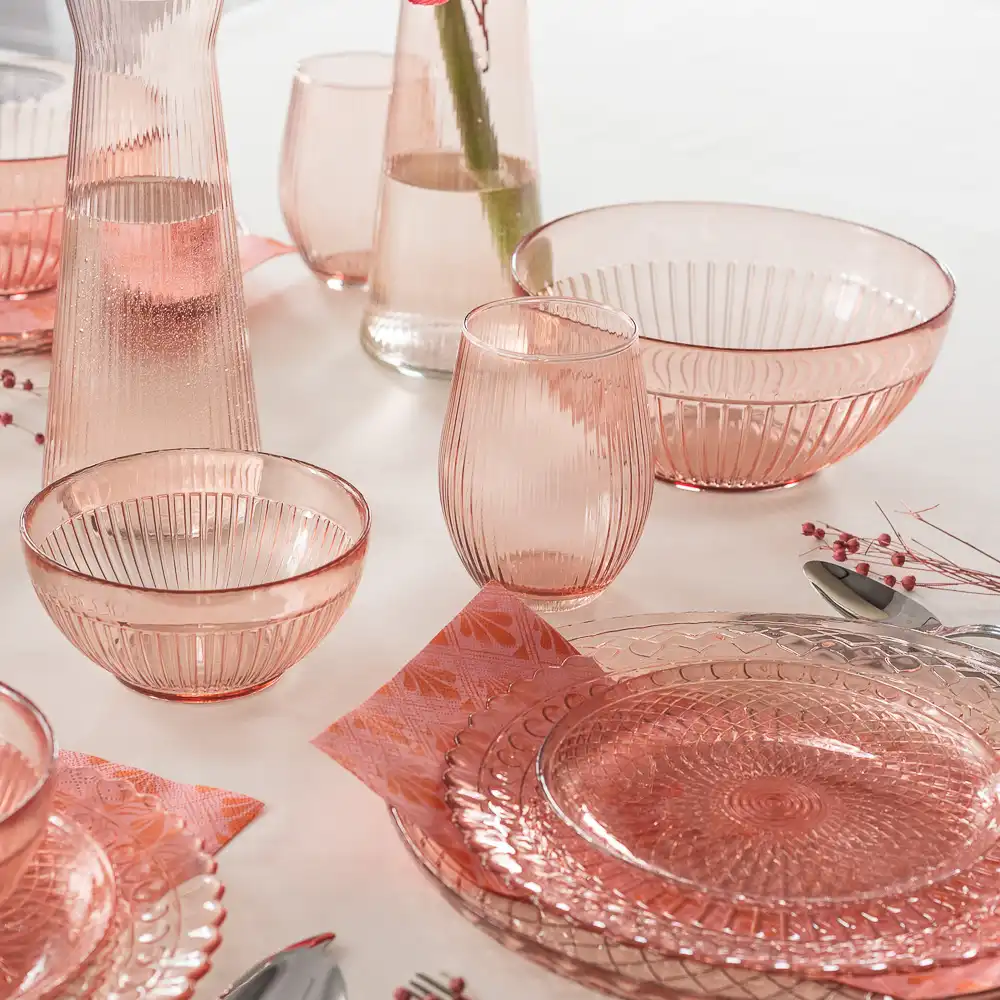 Talerz szklany deserowy płytki ROSE różowy transparent kpl 4 szt