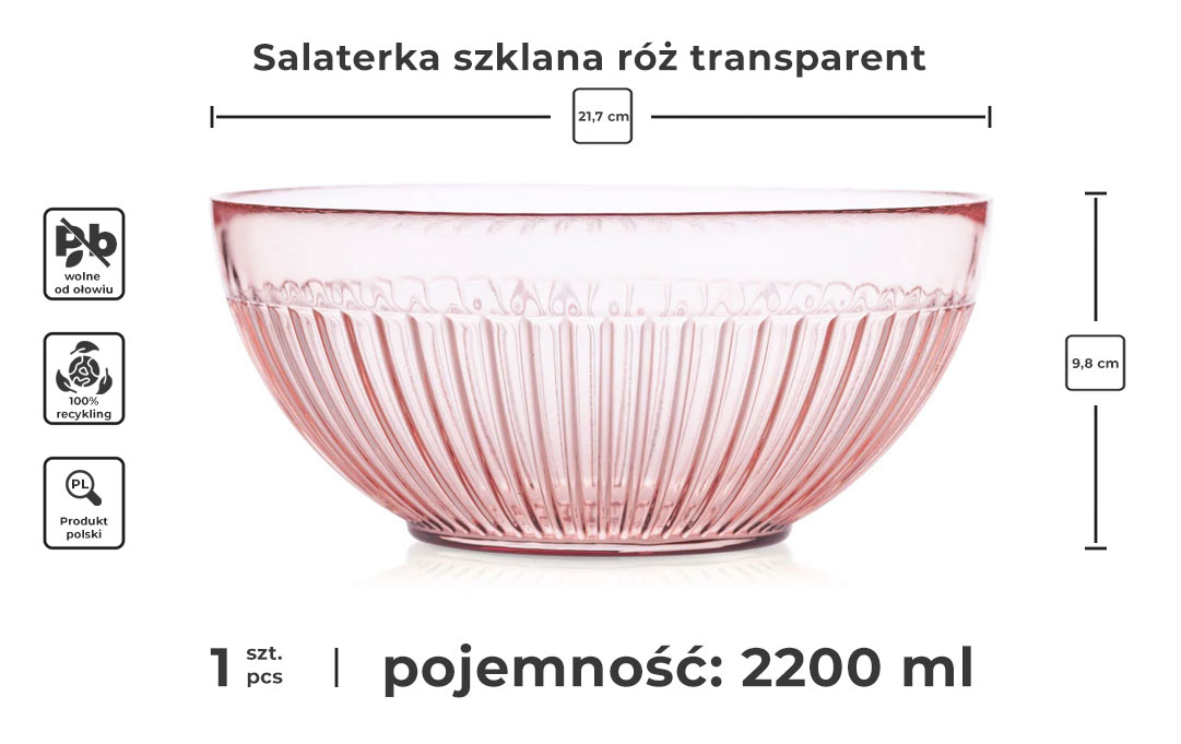 Szklana salaterka w kolorze różowym transparent