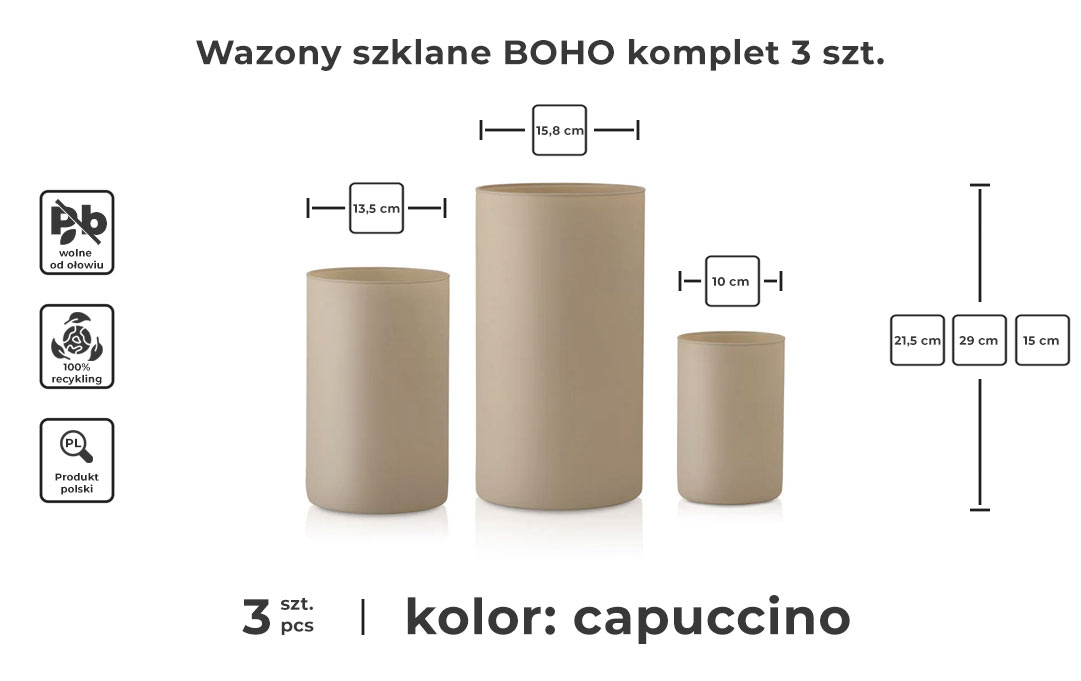 wazony szklane BOHO komplet capuccino - infografika