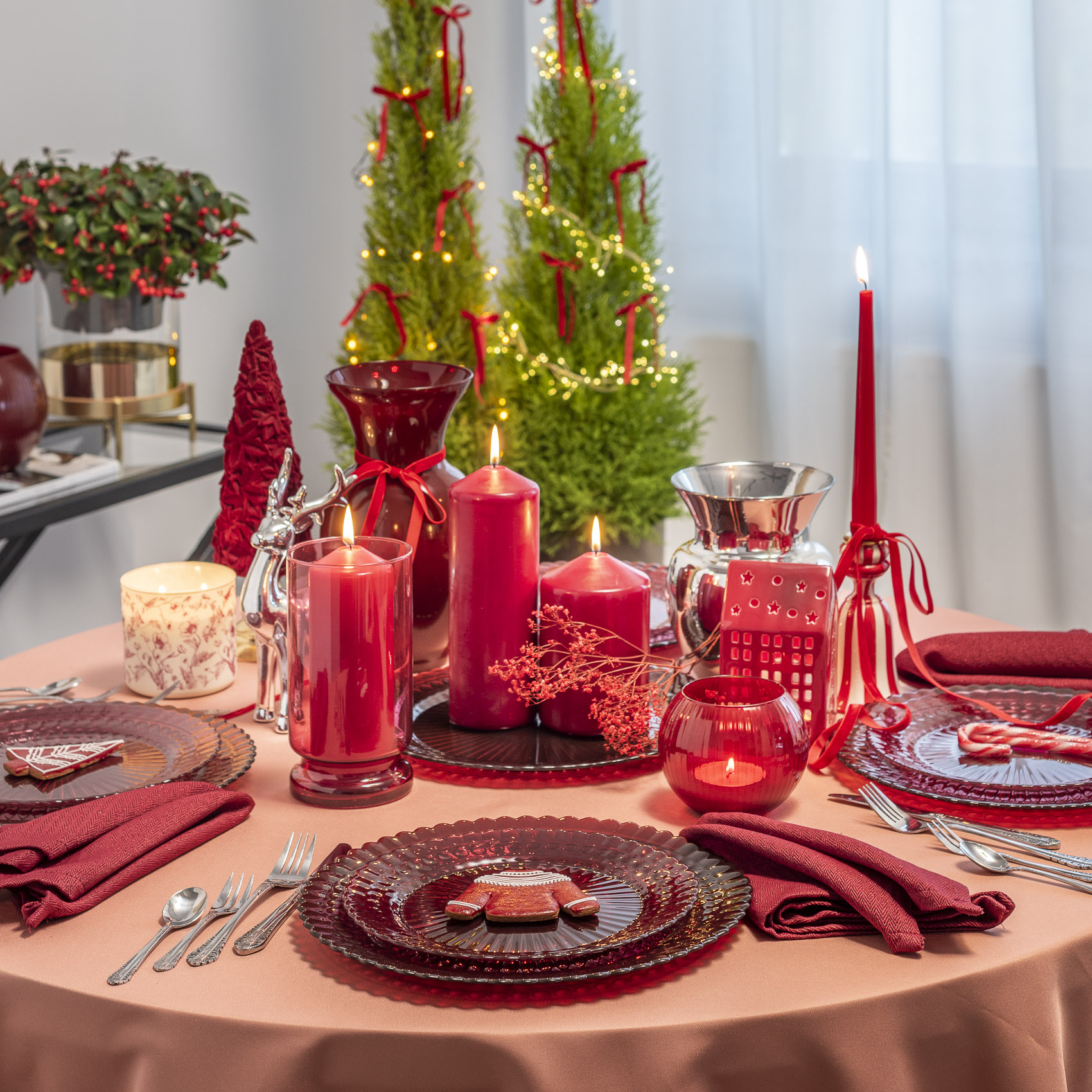 Talerz obiadowy dekoracyjny ozdobny bordo transparent 25 cm kpl. 6 szt.