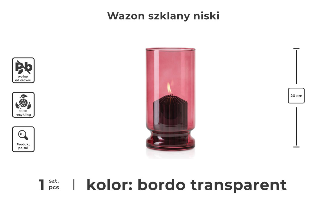 burgundowy niski wazon szklany