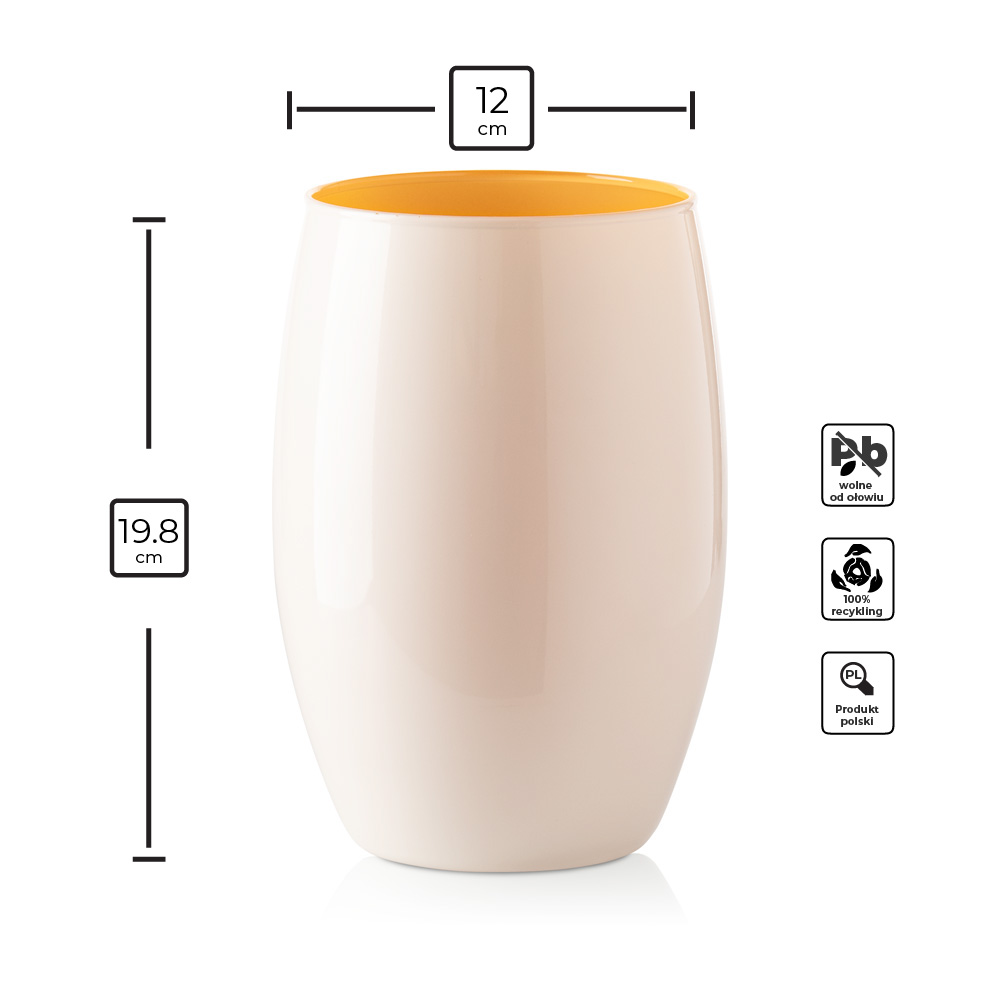 Wazon szklany DUO kremowo żółty 20 cm