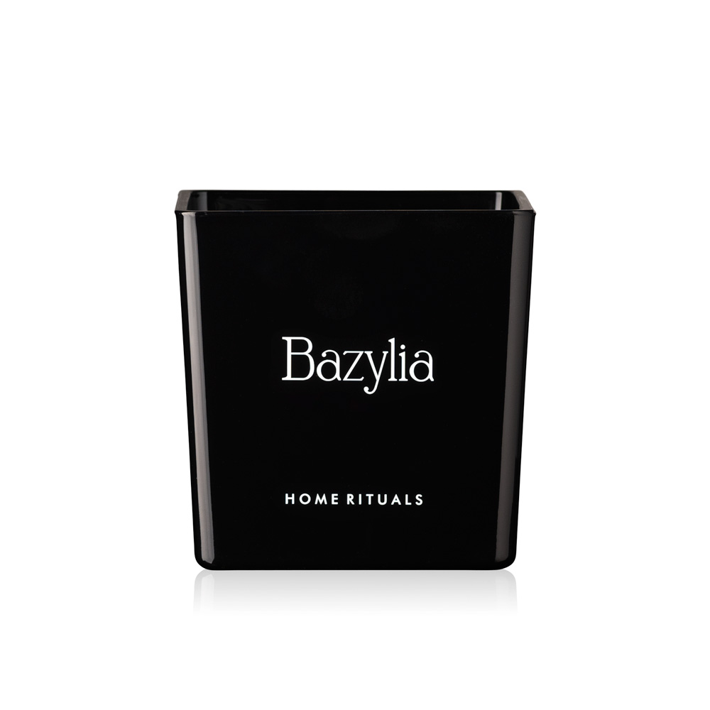 Doniczka osłonka czarna z białym napisem Bazylia 12cm