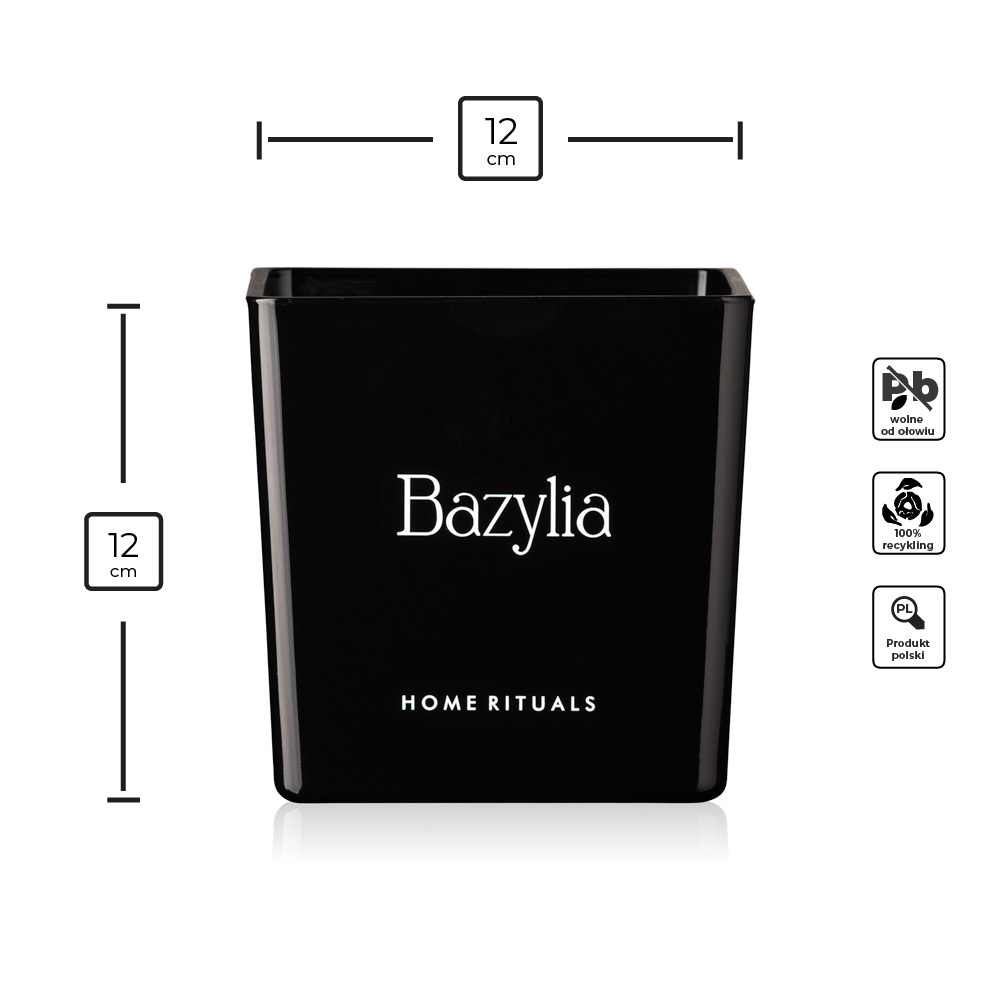Doniczka osłonka czarna z białym napisem Bazylia 12cm