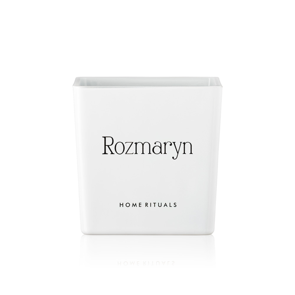 Doniczka osłonka biała z czarnym napisem Rozmaryn 12cm