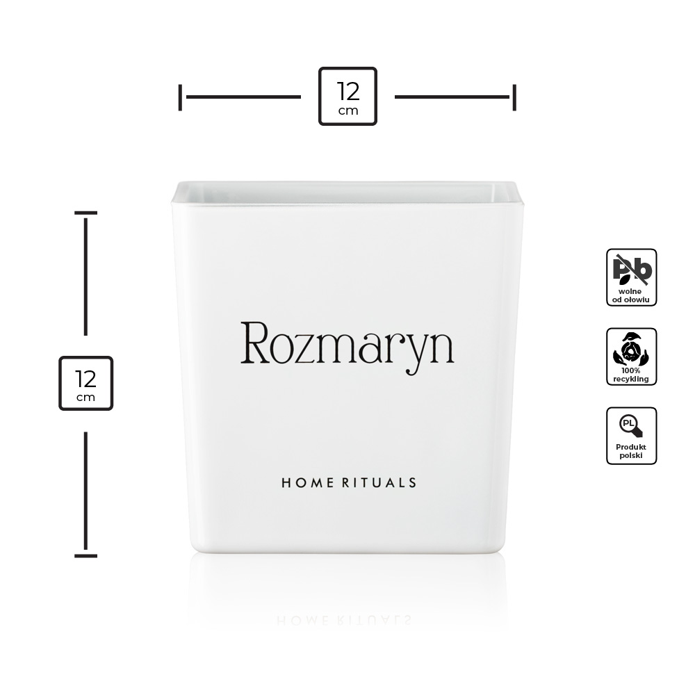 Doniczka osłonka biała z czarnym napisem Rozmaryn 12cm