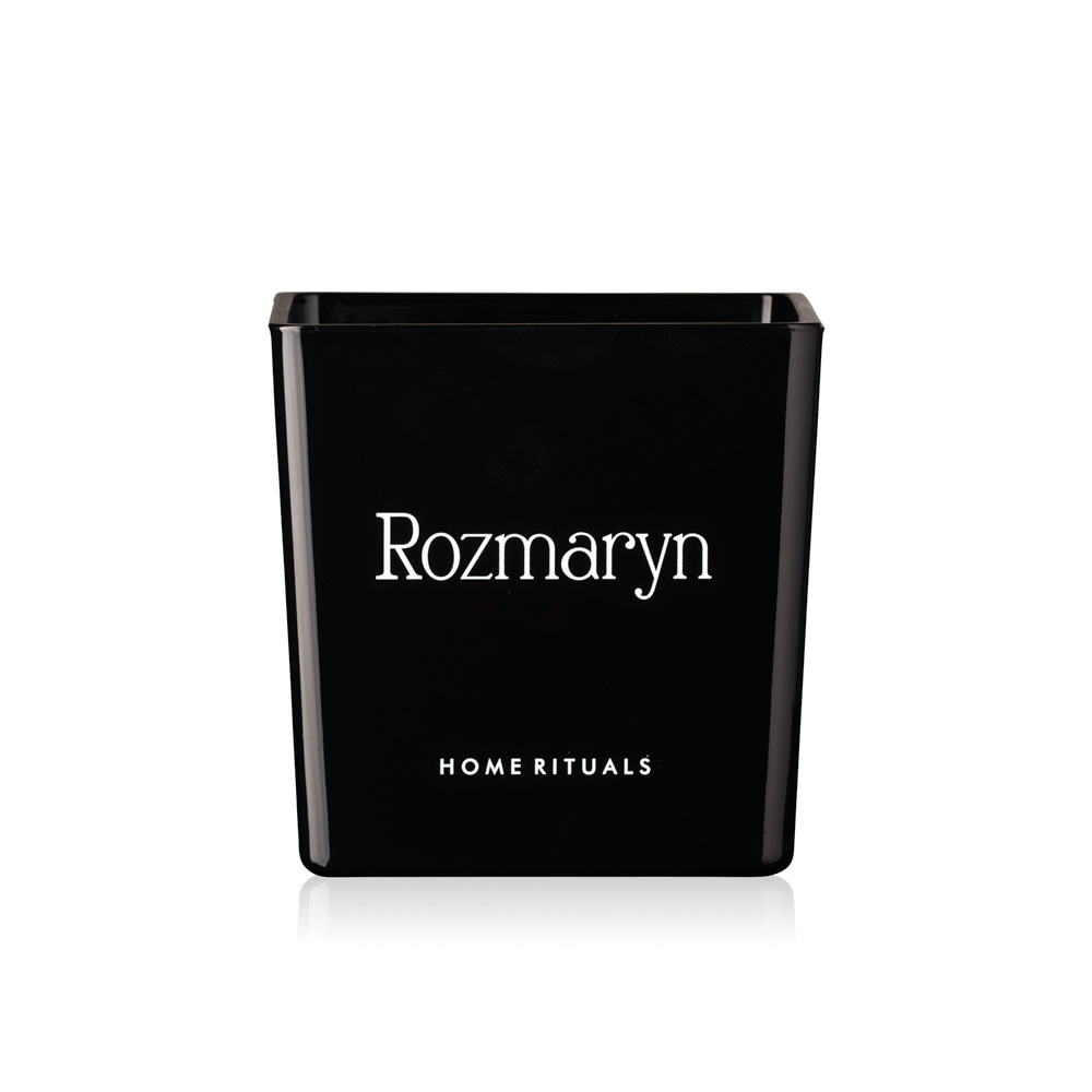 Doniczka osłonka czarna z białym napisem Rozmaryn 12cm