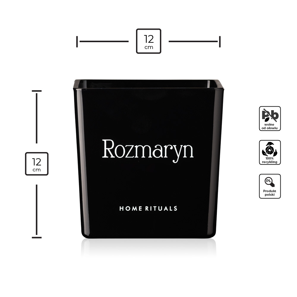 Doniczka osłonka czarna z białym napisem Rozmaryn 12cm