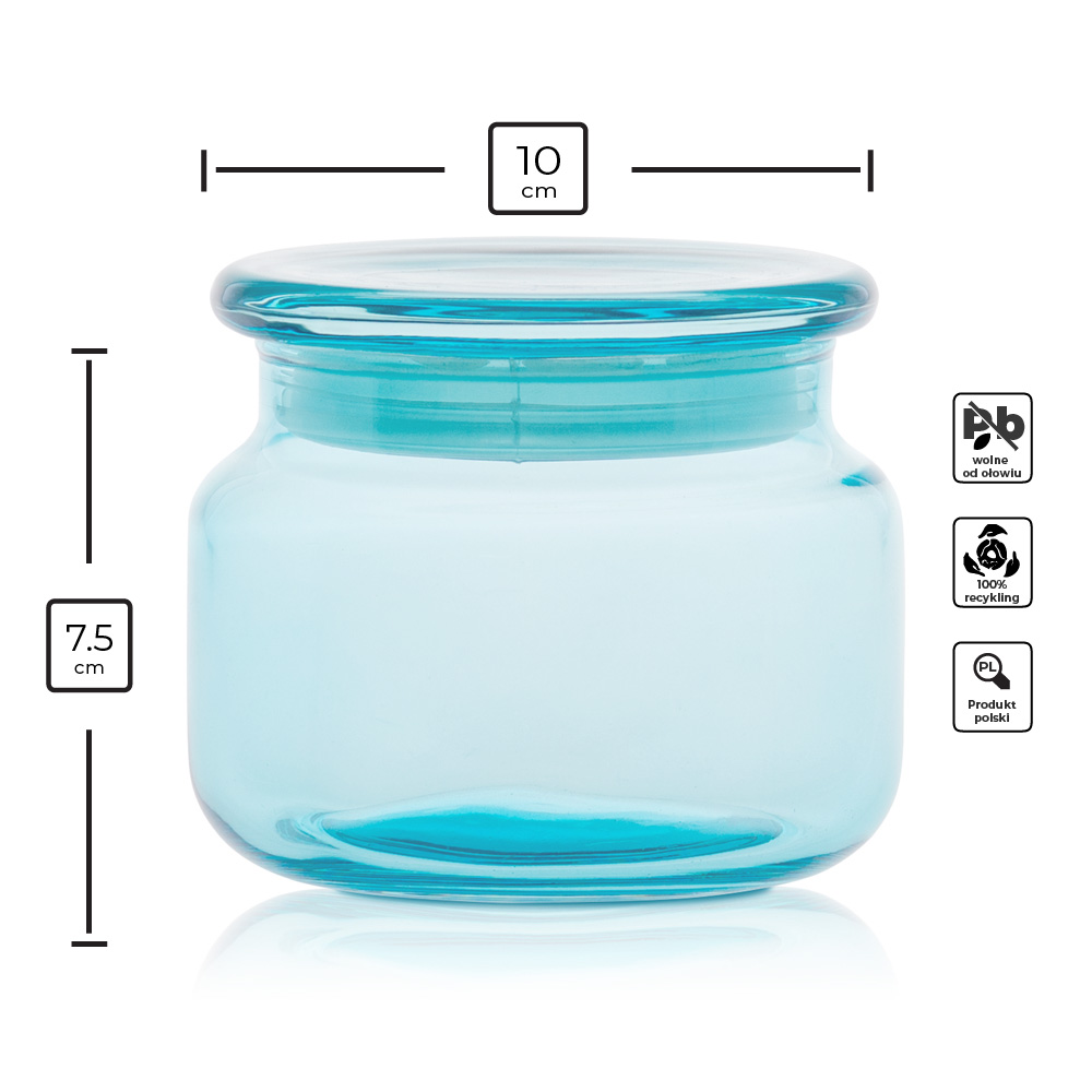 Szklany pojemnik z pokrywką do zalewu LUMINA 420 ml turkusowy transparent 35531 kpl 6 szt