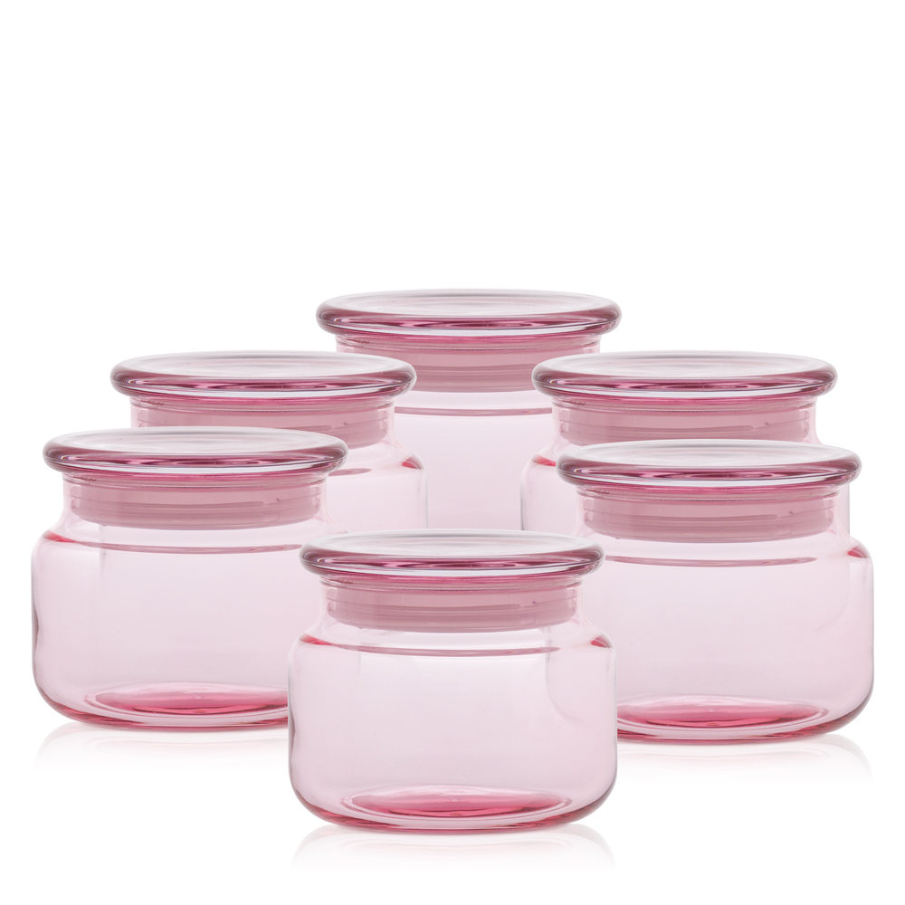 Szklany pojemnik z pokrywką do zalewu LUMINA 420 ml różowy transparent 35531 kpl 6 szt