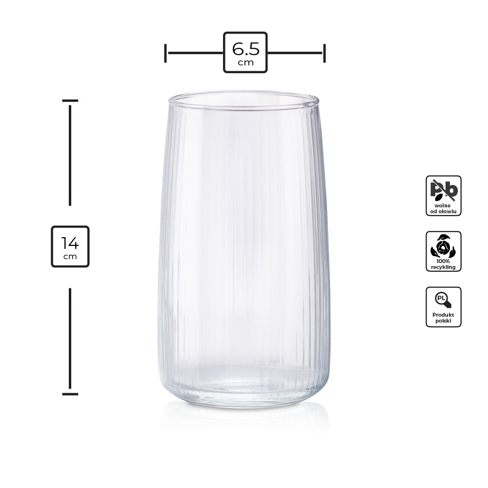 Szklanka ryflowana wysoka 500 ml kpl 6 szt.