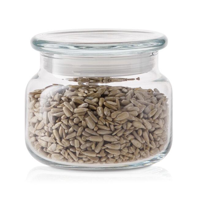 Pojemnik szklany do przechowywania PURE z korkiem szklanym 7,5 cm z ziarnami słonecznika