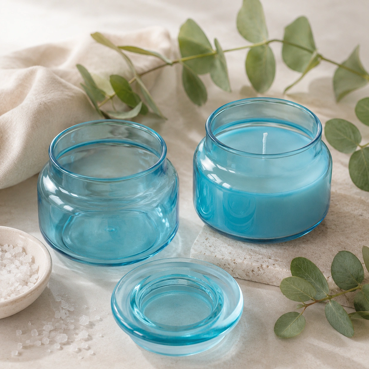 Szklany pojemnik z pokrywką do zalewu LUMINA 420 ml turkusowy transparent 35531 kpl 6 szt