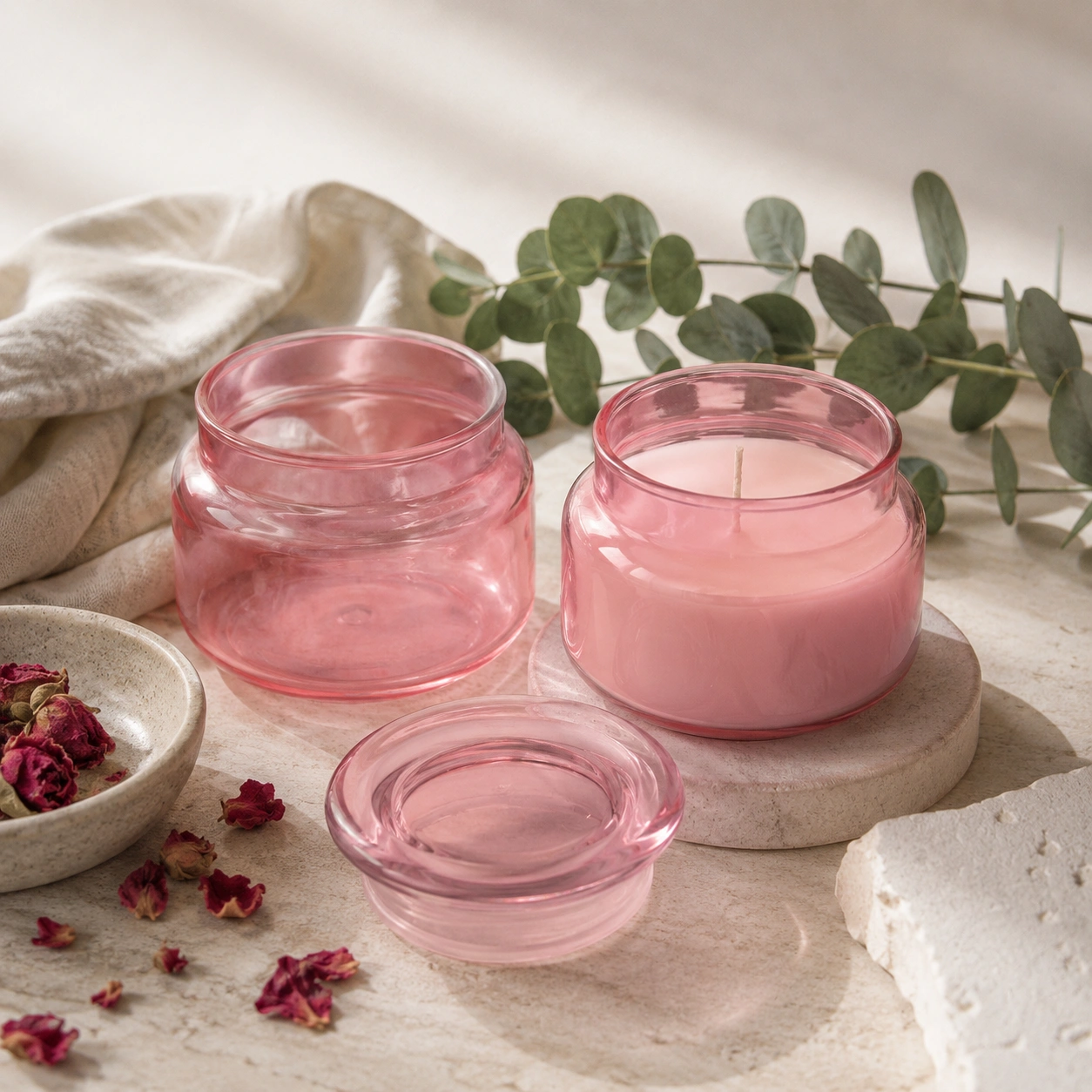 Szklany pojemnik z pokrywką do zalewu LUMINA 420 ml różowy transparent 35531 kpl 6 szt
