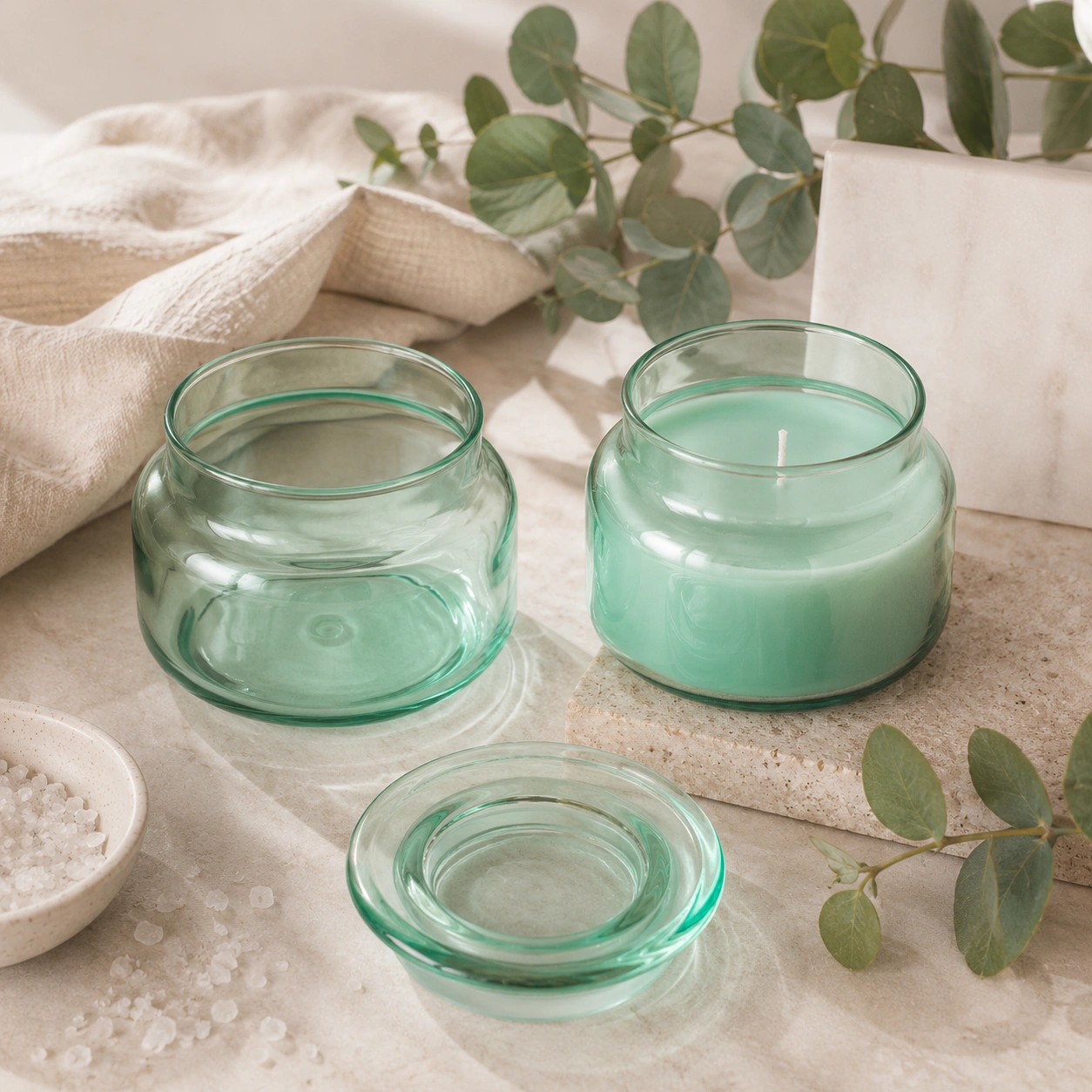 Szklany pojemnik z pokrywką do zalewu LUMINA 420 ml zielony transparent 35531 kpl 6 szt