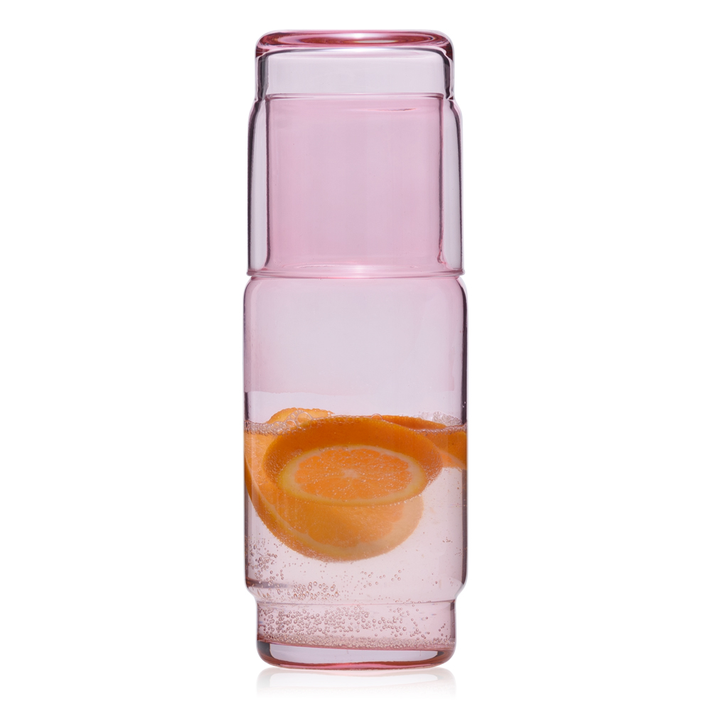 Zestaw CRISTAL COLOR róż karafka 1 l + 6 szklanek niskich 465 ml