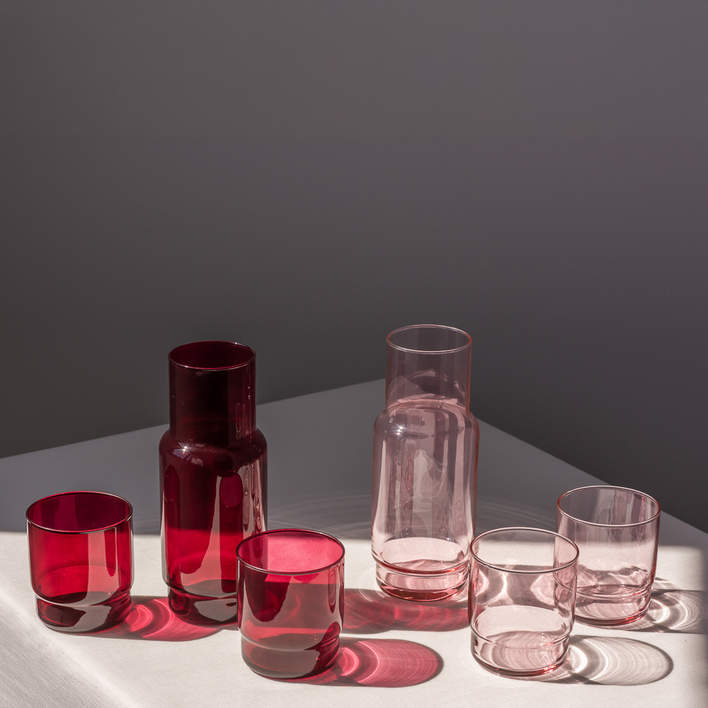 Zestaw CRISTAL COLOR bordo karafka 1 l + 6 szklanek niskich 465 ml