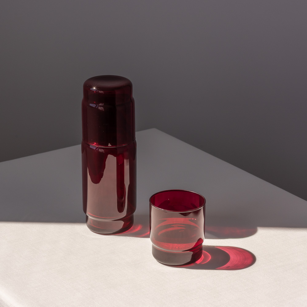 Zestaw CRISTAL COLOR bordo karafka 1 l + 6 szklanek niskich 465 ml