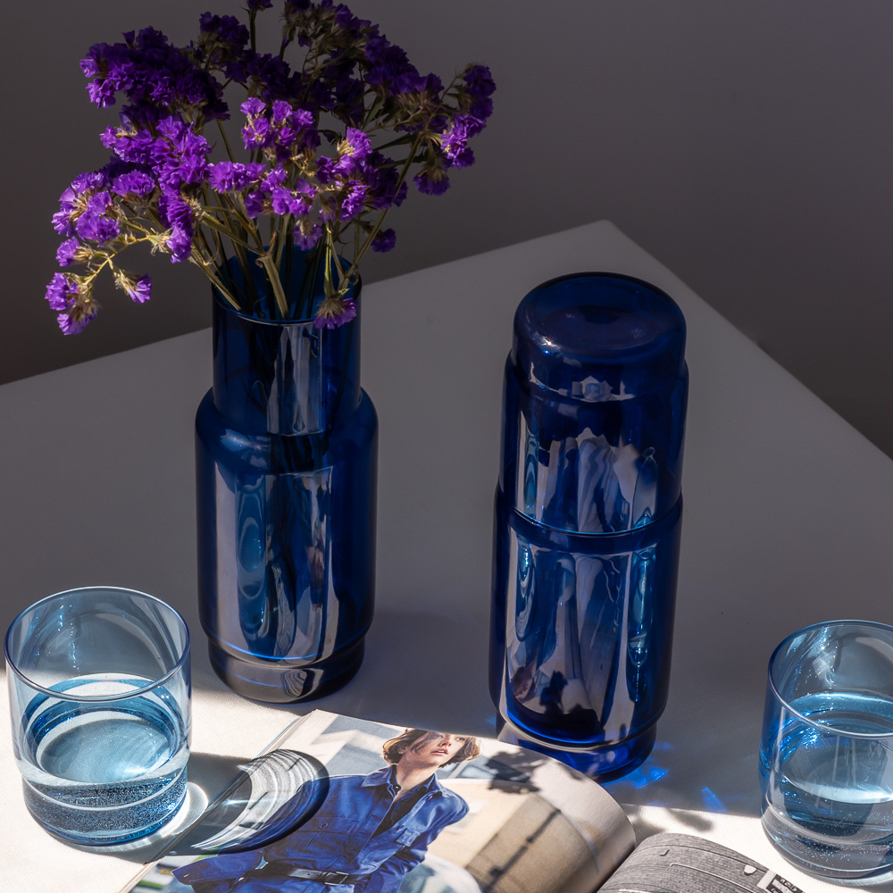 Zestaw CRISTAL COLOR granat karafka 1 l + 6 szklanek niskich 465 ml