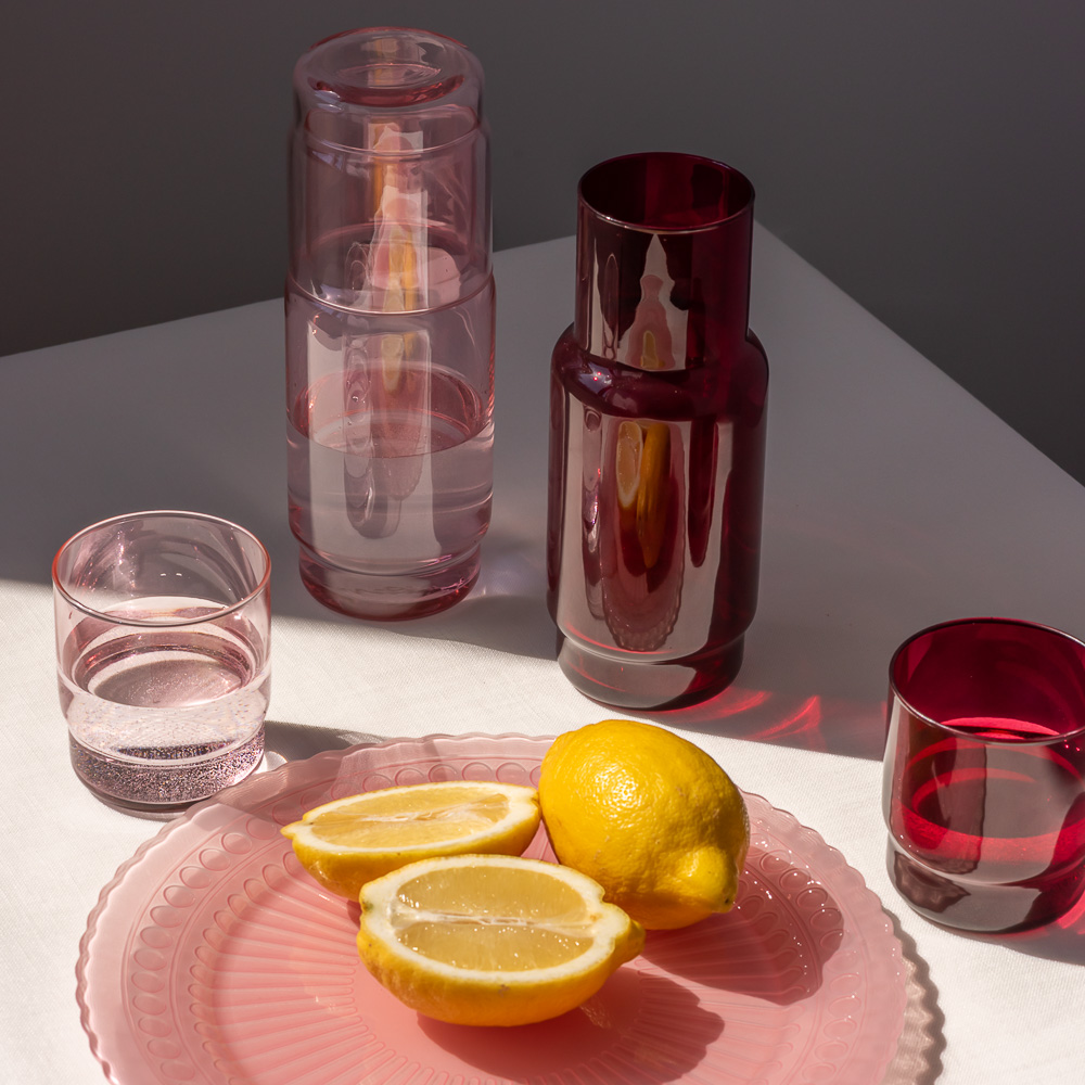 Karafka szklana gładka CRISTAL COLOR róż 1 l
