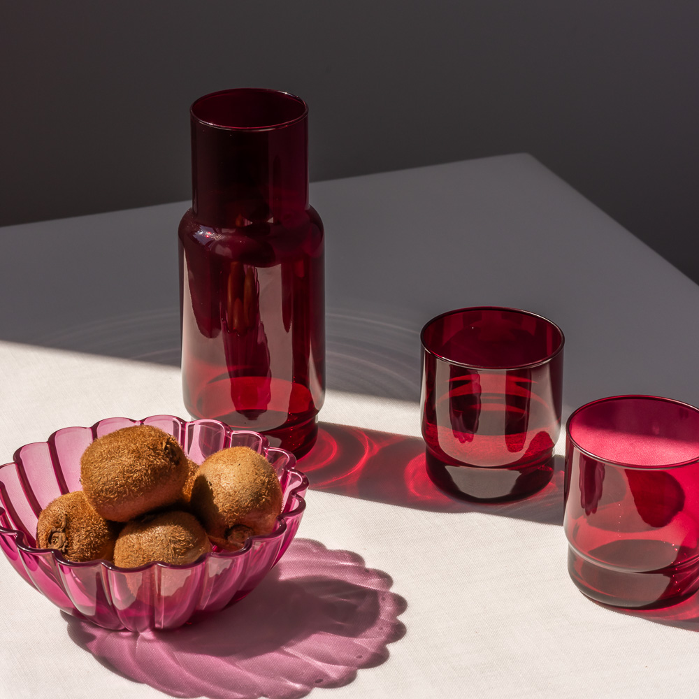 Zestaw CRISTAL COLOR bordo karafka 1 l + 6 szklanek niskich 465 ml